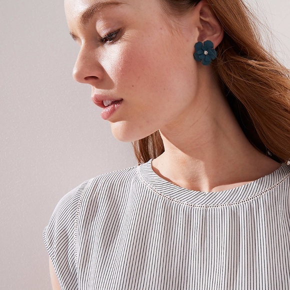 LOFT STRIPED PERFORATED LACY MIXED MEDIA TOP - Picture 3 of 4